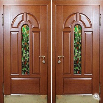 Элитная стальная дверь с отделкой массивом дуба и витражами - купить от производителя Мосдвери Элитная стальная дверь с отделкой массивом дуба и витражами